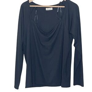 Frankee & Skylarr Black Ribbed Square‎ Neck Long Sleeve Top Plus Size 2X